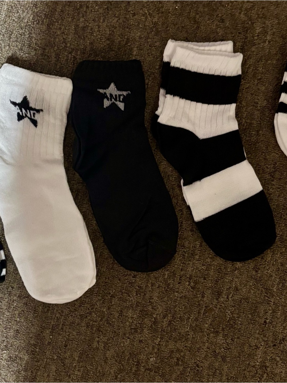 Black & White Women's Casual Crew Socks - Star Logo & Striped Set